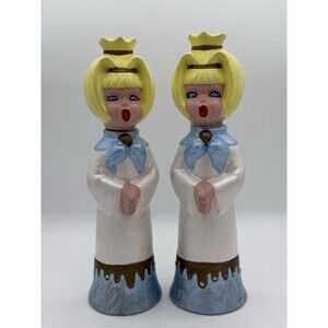 Vintage Christmas Ceramic Girl Carolers Candlestick Holders Holiday Decor 10.5"